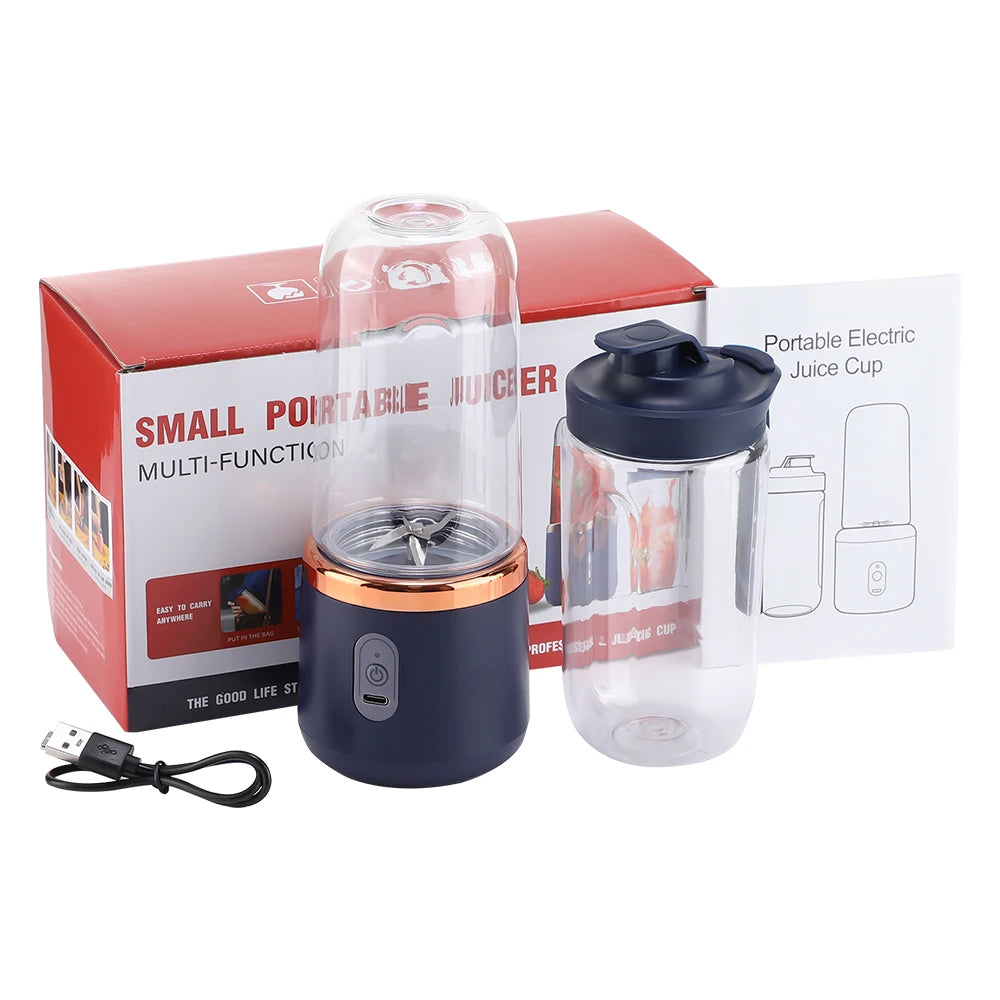 Portable 6-Blade Electric Juicer Cup - Travel-Friendly Personal Blender for Fresh Fruit Juice and Smoothies