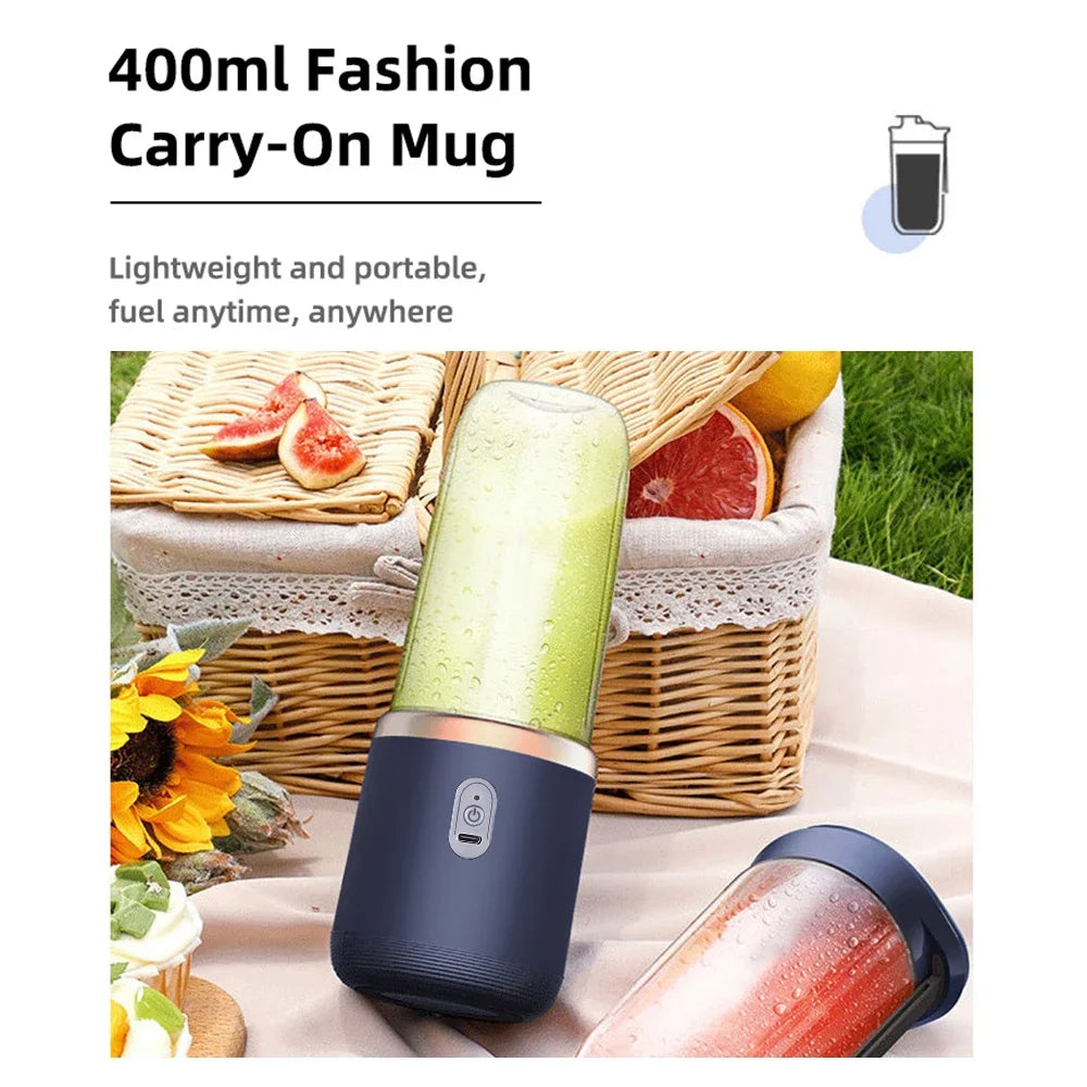 Portable 6-Blade Electric Juicer Cup - Travel-Friendly Personal Blender for Fresh Fruit Juice and Smoothies