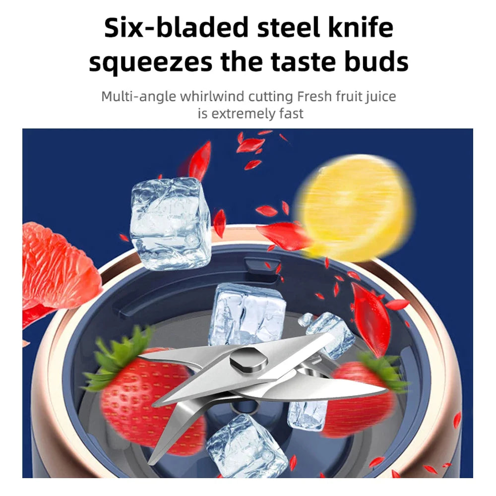 Portable 6-Blade Electric Juicer Cup - Travel-Friendly Personal Blender for Fresh Fruit Juice and Smoothies