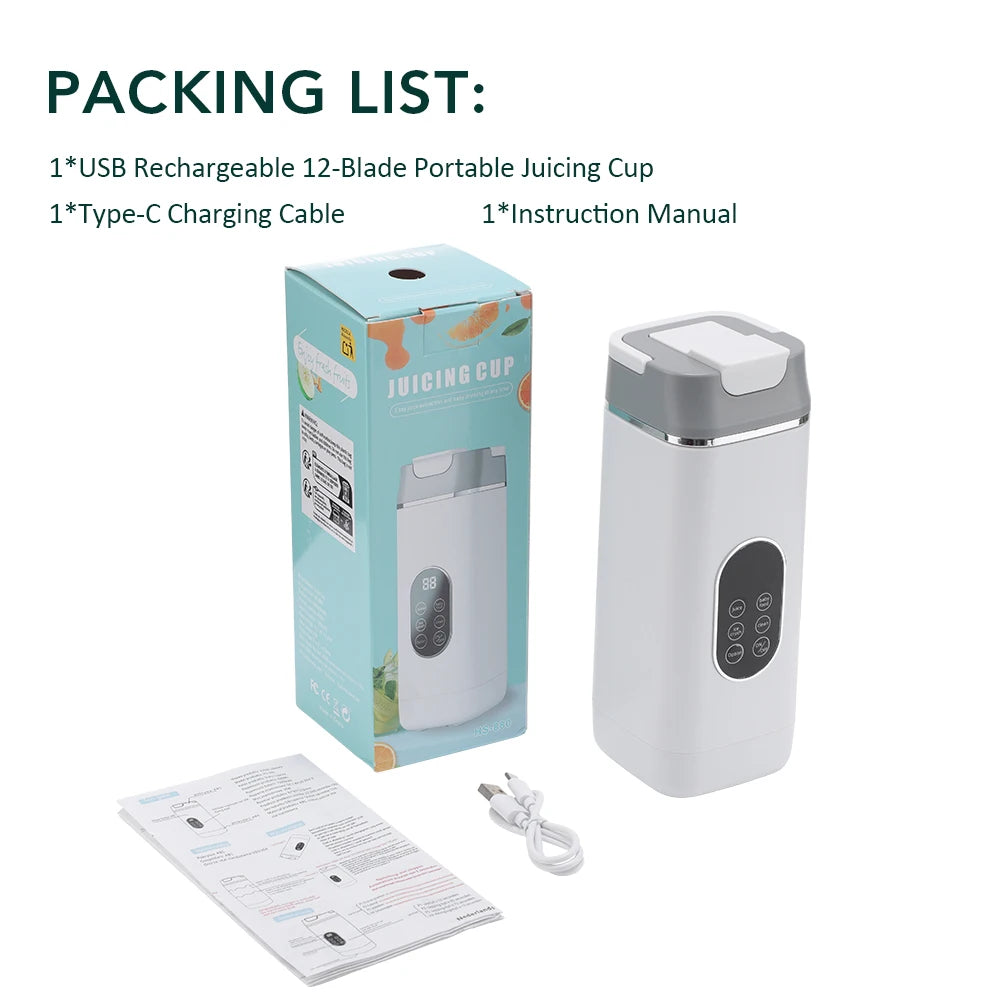 Portable 6-Blade Electric Juicer Cup - Travel-Friendly Personal Blender for Fresh Fruit Juice and Smoothies