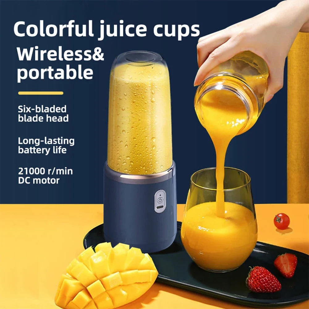 Portable 6-Blade Electric Juicer Cup - Travel-Friendly Personal Blender for Fresh Fruit Juice and Smoothies